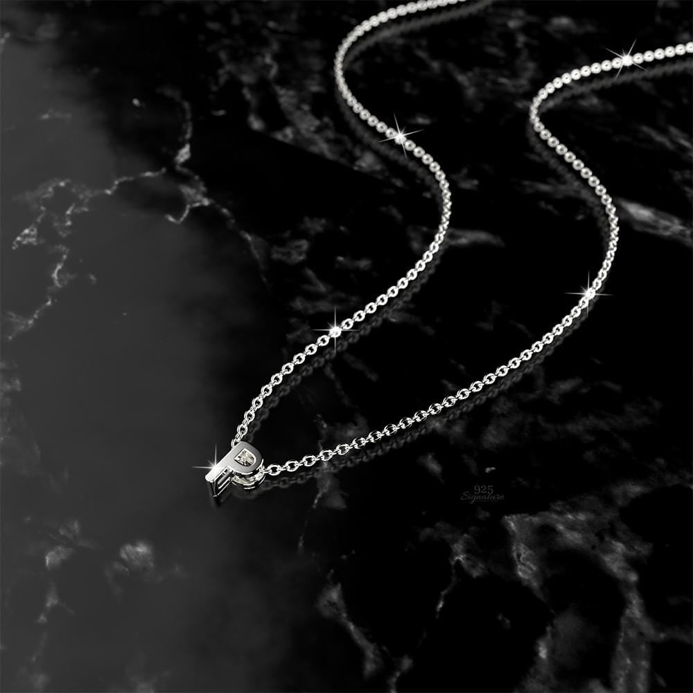 Solid 925 Sterling Silver Initial Alphabet Letter Necklace - 63