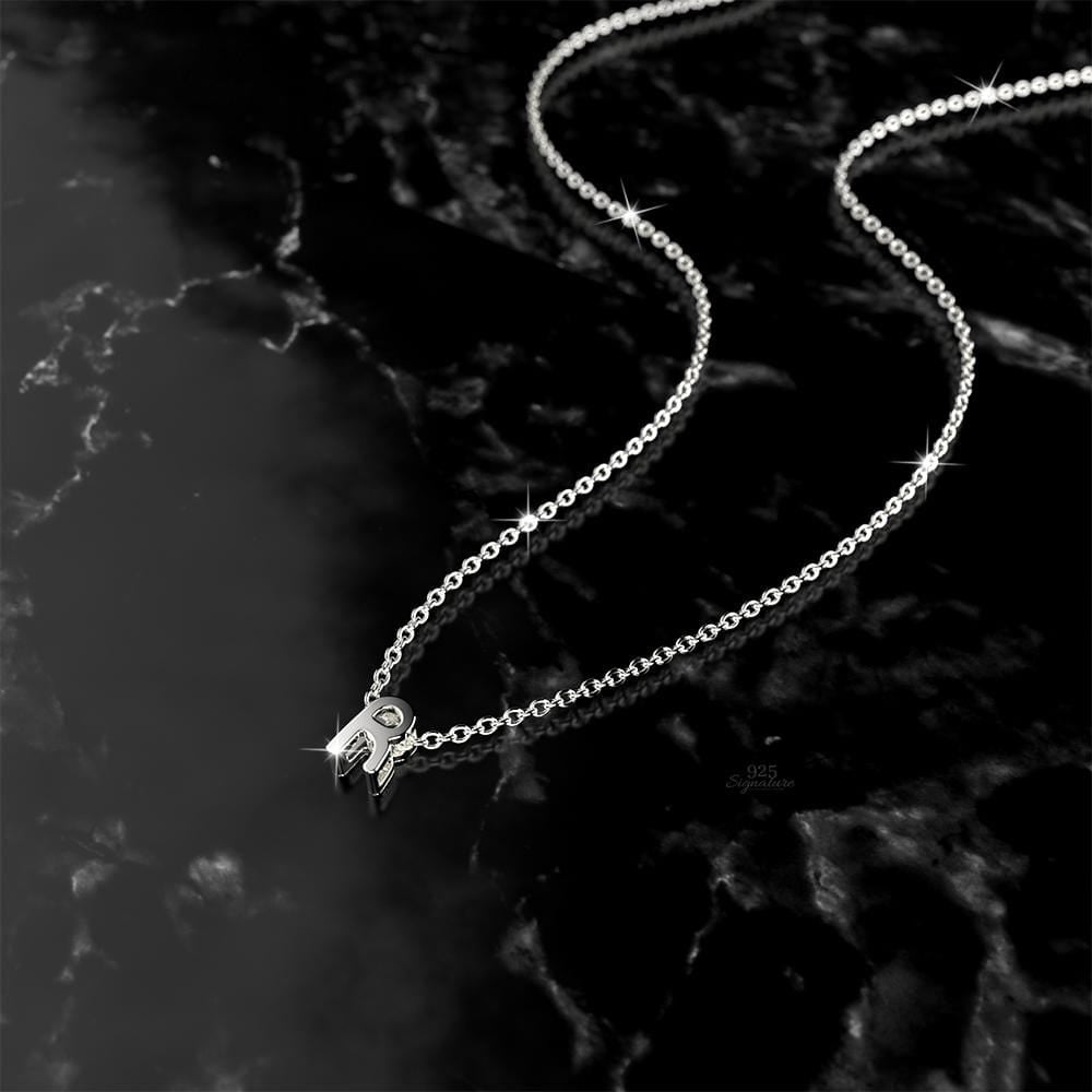 Solid 925 Sterling Silver Initial Alphabet Letter Necklace - 71