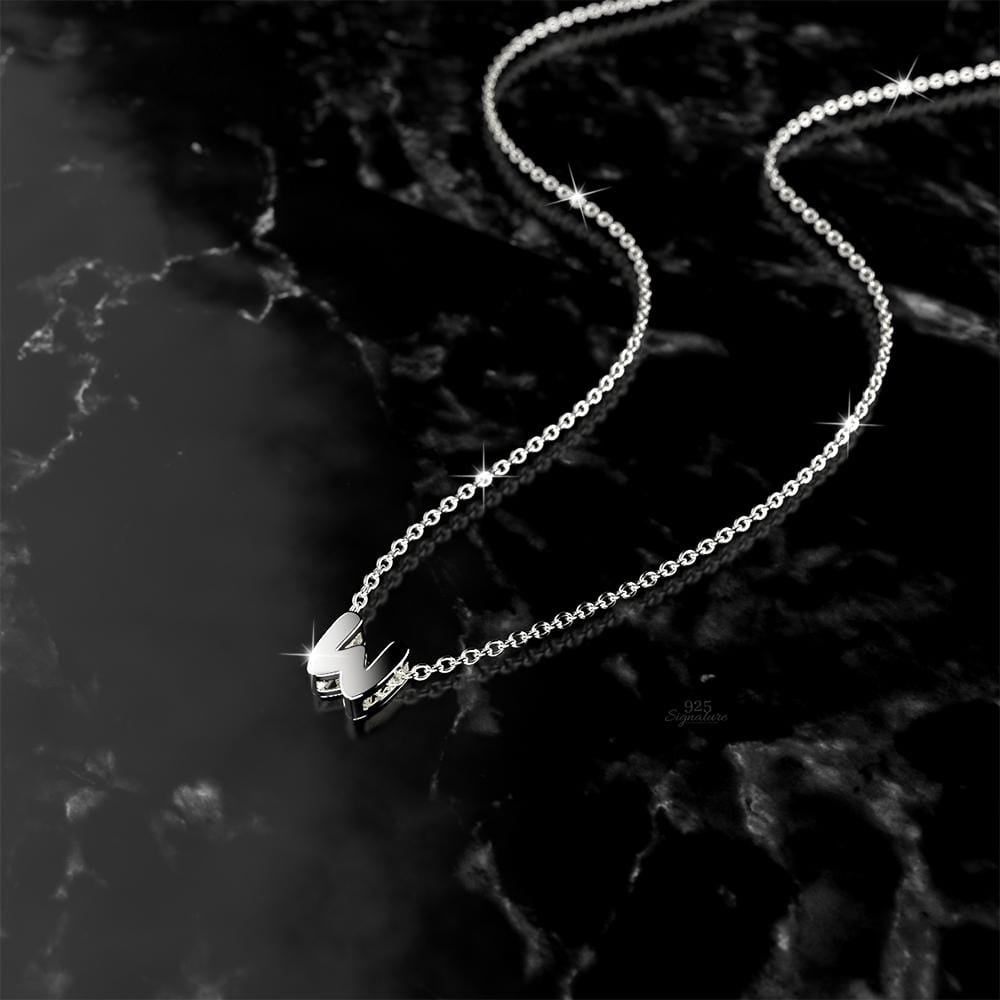 Solid 925 Sterling Silver Initial Alphabet Letter Necklace - 91