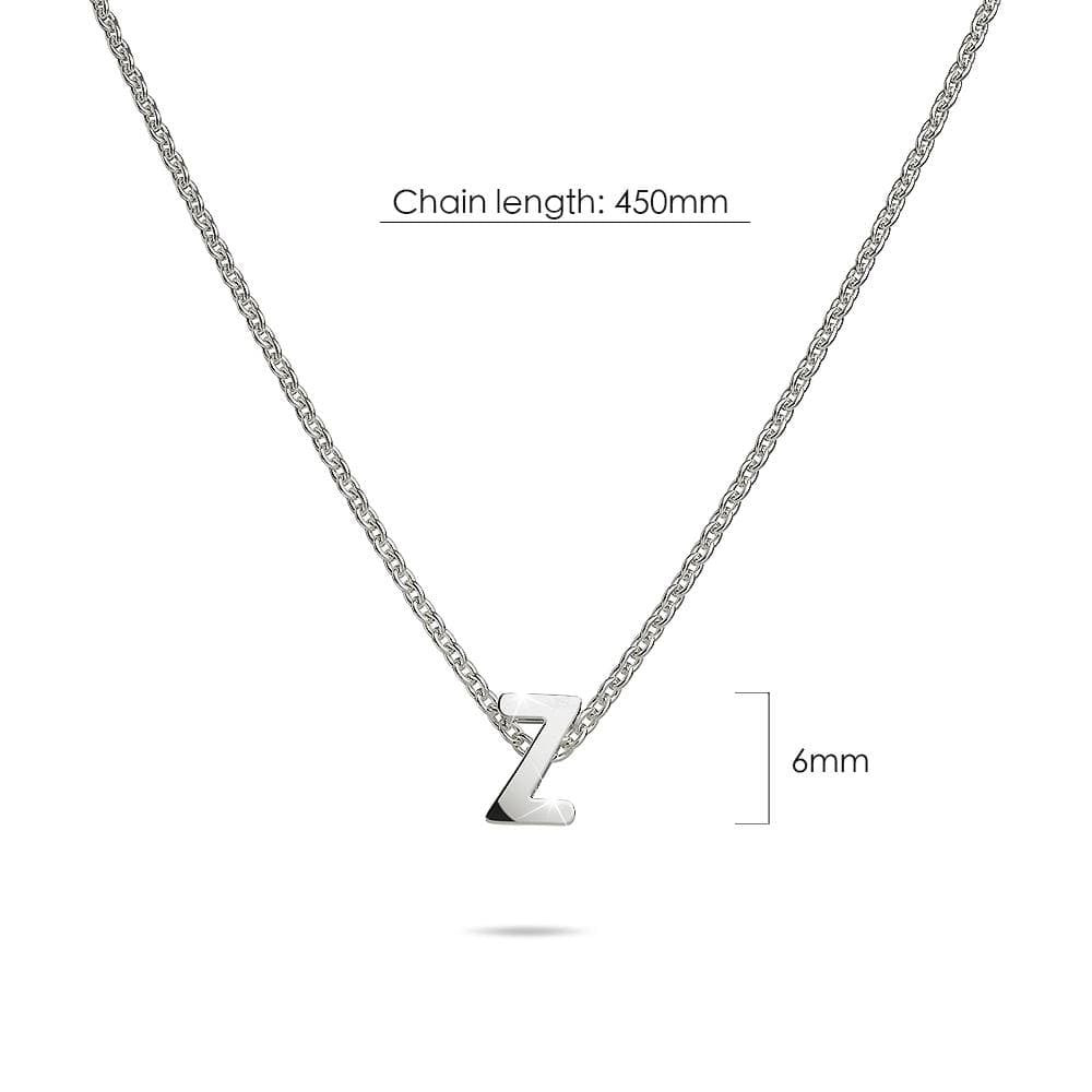 Solid 925 Sterling Silver Initial Alphabet Letter Necklace - 105