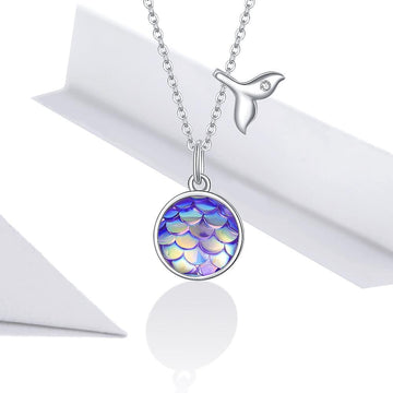 Solid 925 Sterling Silver Created Diamonds Holographic Mermaid Tail Necklace - Brilliant Co