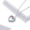 Solid 925 Sterling Silver Heart Shaped Rainbow Color Pendant Necklace