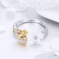 Solid 925 Sterling Silver Flower and Bee Adjustable Fashion Ring
