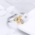 Solid 925 Sterling Silver Flower and Bee Adjustable Fashion Ring