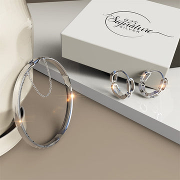 Boxed Solid 925 Sterling Silver Urban Edge Bangle and Earring Set
