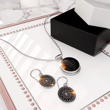 Boxed Solid 925 Sterling Silver City Chic Pendant and Earrings Set