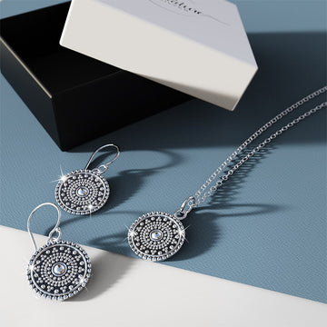 Boxed Antique Fractal Necklace and Earrings Set