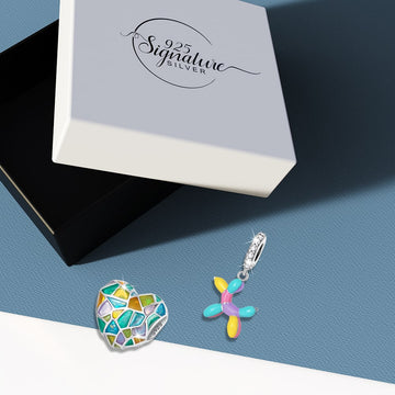 Boxed Solid 925 Sterling Silver Colour Blast Charms Set