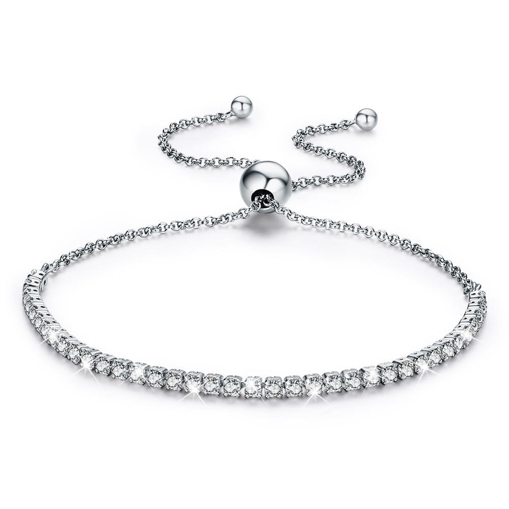 Solid 925 Sterling Silver Created Diamonds Pull Tie Tennis Bracelet