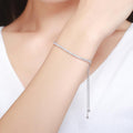 Solid 925 Sterling Silver Created Diamonds Pull Tie Tennis Bracelet