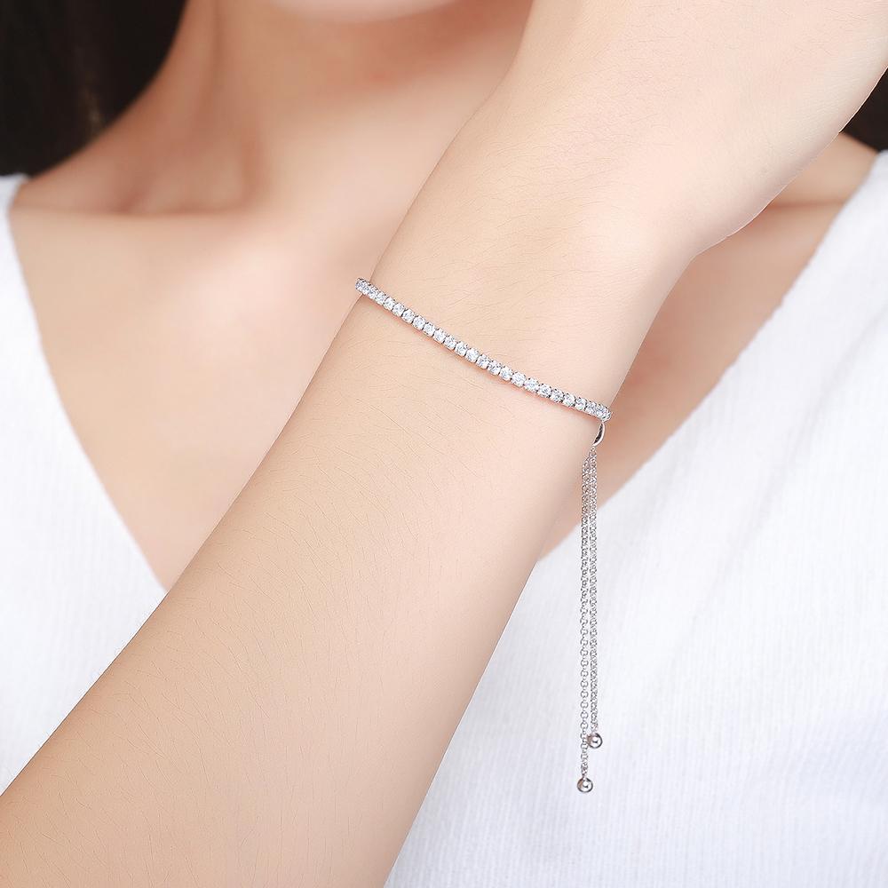 Solid 925 Sterling Silver Created Diamonds Pull Tie Tennis Bracelet