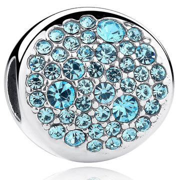 Solid 925 Sterling Silver Sparkling Cyan Preciosa Czech Crystals Charm