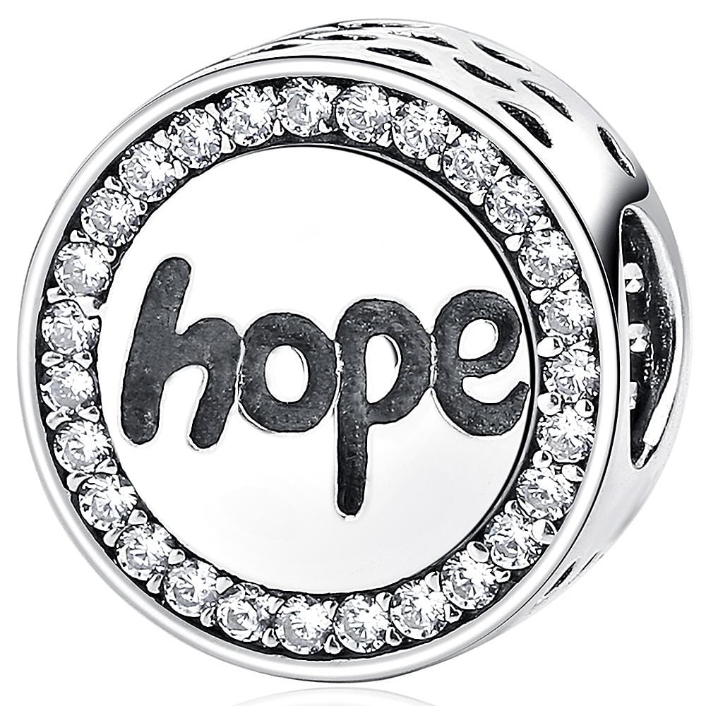 Solid 925 Sterling Silver Hope Inscription CZ Charm - Brilliant Co