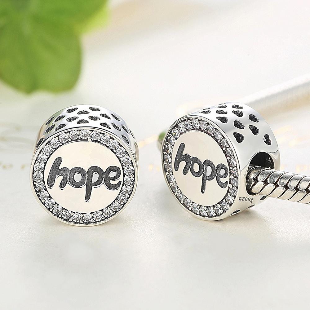 Solid 925 Sterling Silver Hope Inscription CZ Charm - Brilliant Co