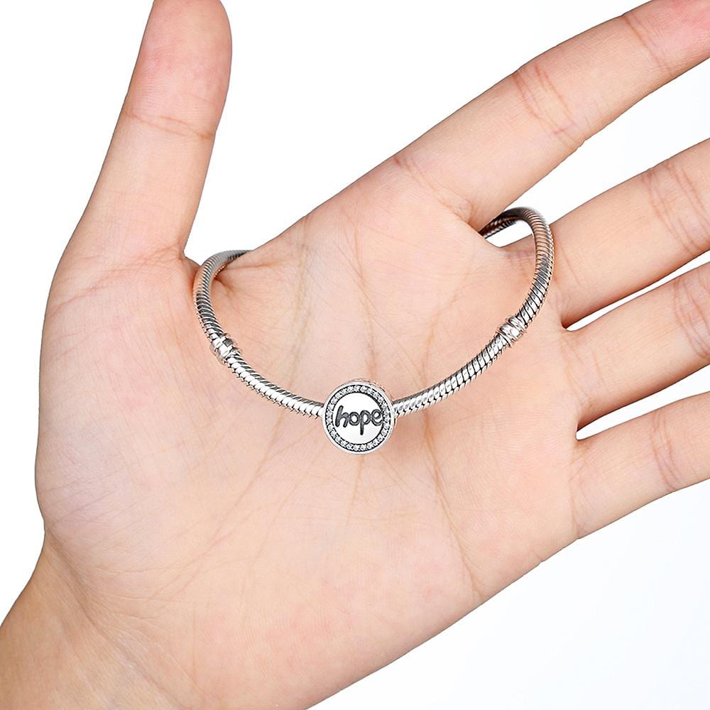 Solid 925 Sterling Silver Hope Inscription CZ Charm - Brilliant Co