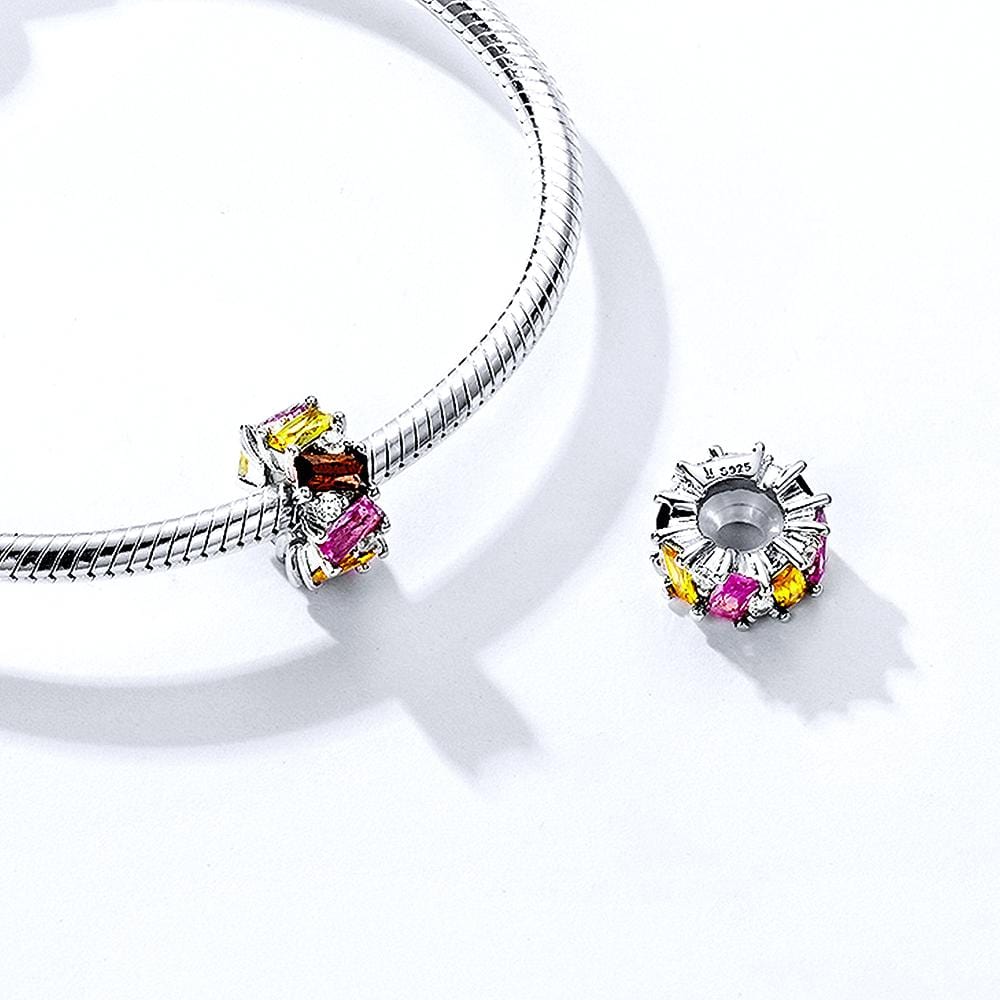 Solid 925 Sterling Silver Multicolour Brilliant CZ Charm