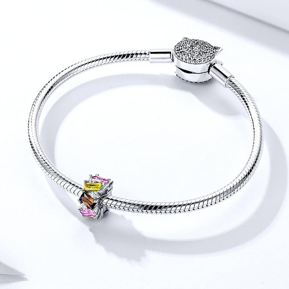 Solid 925 Sterling Silver Multicolour Brilliant CZ Charm