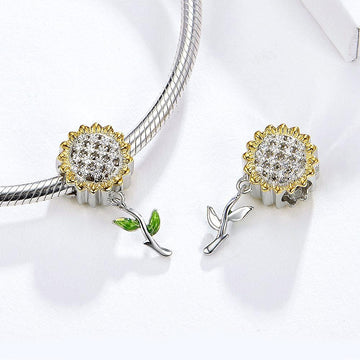 Solid 925 Sterling Silver Sunflower Charm - Brilliant Co