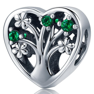 Solid 925 Sterling Silver Tree in a Heart CZ Charm