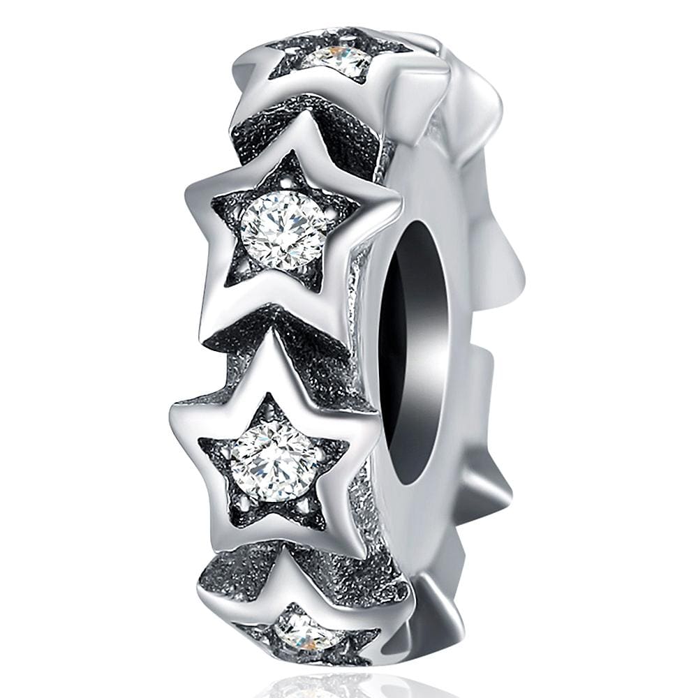 Solid 925 Sterling Silver Glowing Stars CZ Charm - Brilliant Co