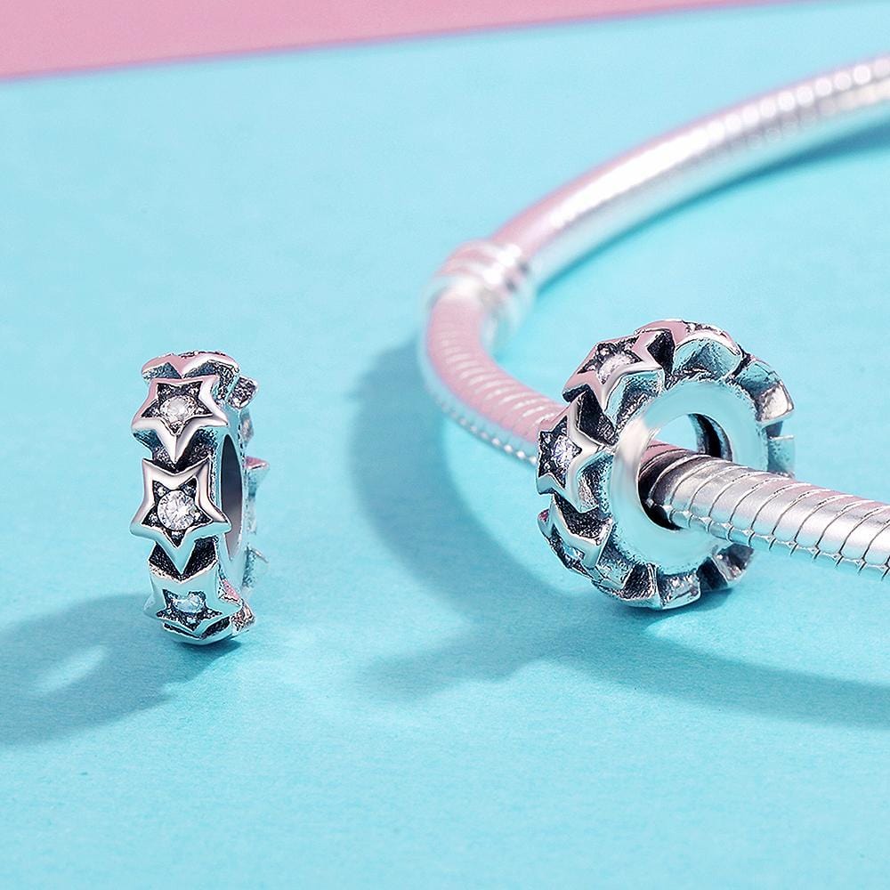 Solid 925 Sterling Silver Glowing Stars CZ Charm - Brilliant Co