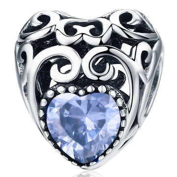 Solid 925 Sterling Silver Heart to Heart Tanzanite CZ Charm