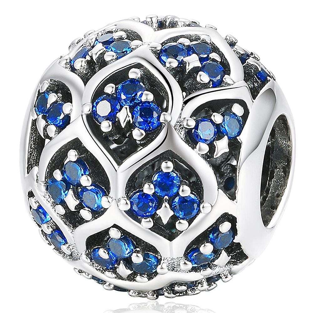 Solid 925 Sterling Silver Round Circle Sapphire Blue CZ Charm