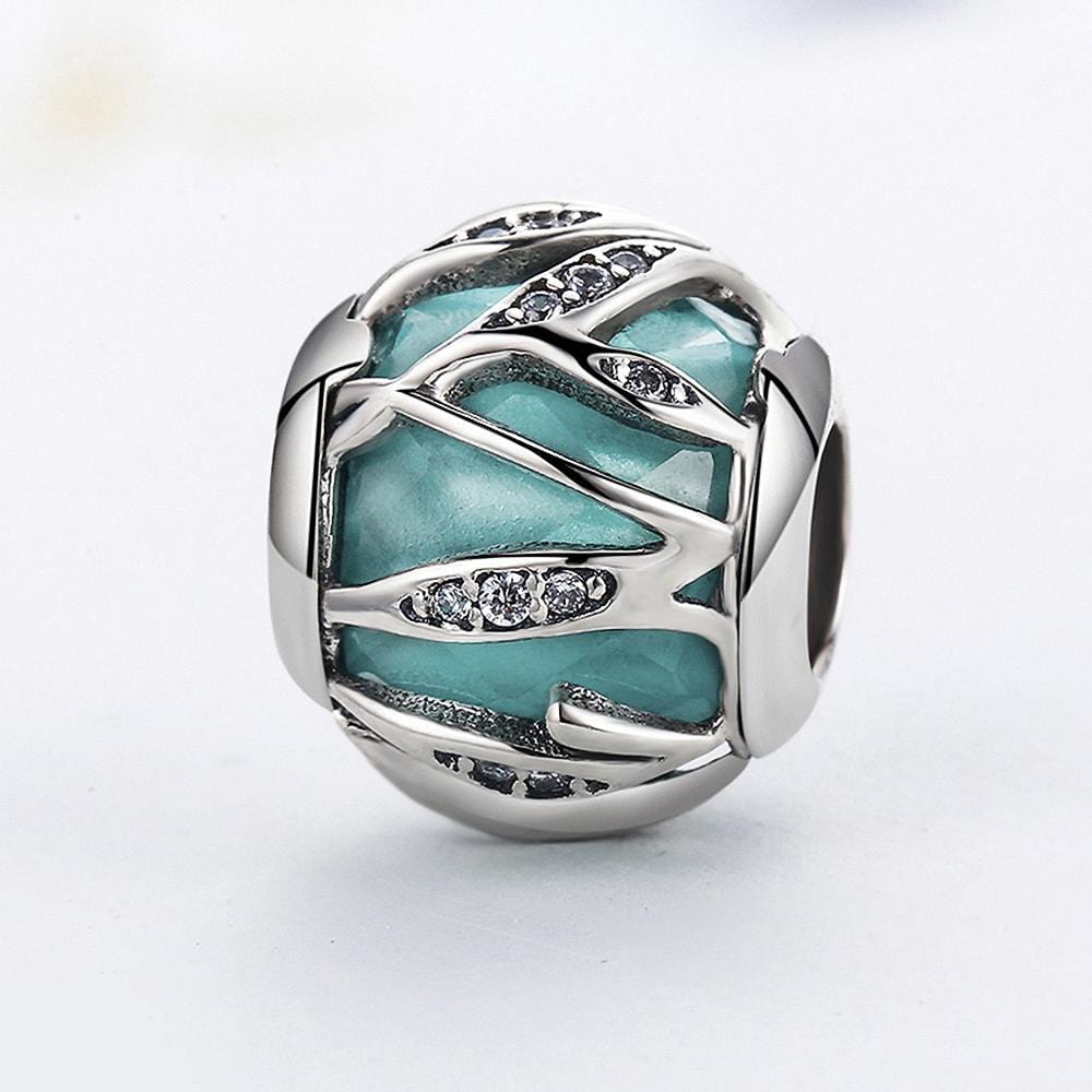 Solid 925 Sterling Silver Magical Ball Teal CZ Charm