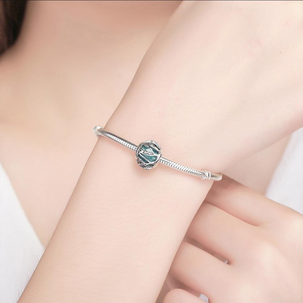 Solid 925 Sterling Silver Magical Ball Teal CZ Charm