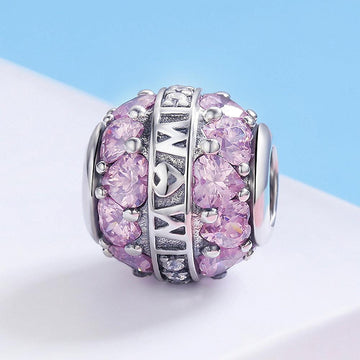 Solid 925 Sterling Silver Mom is Love CZ Charm