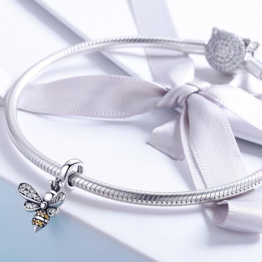 Solid 925 Sterling Silver Just Orange Bee Pandora Inspired Charm - Brilliant Co