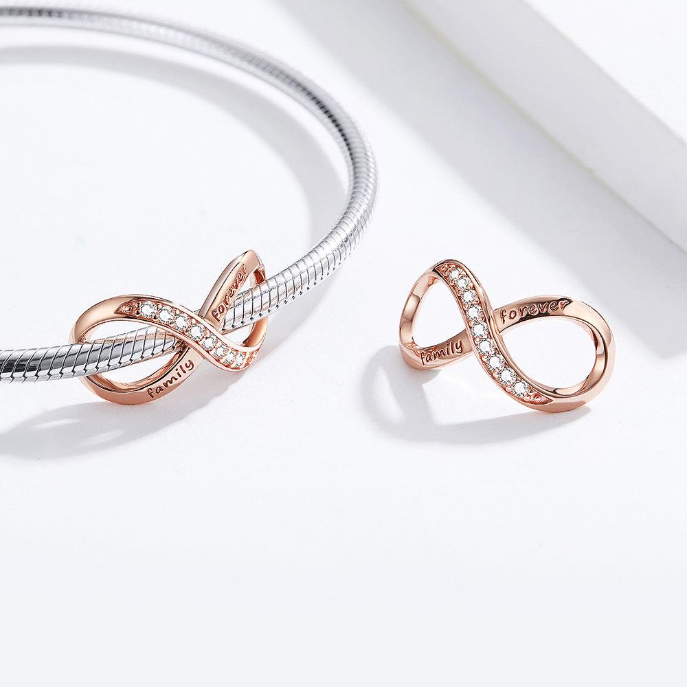 Solid 925 Sterling Silver Family Forever Infinity Pandora Inspired Charm Rose Gold