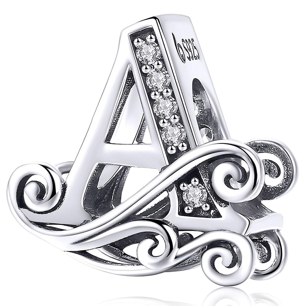 Solid 925 Sterling Silver Vintage Inspired Antique Alphabet Charm - 2