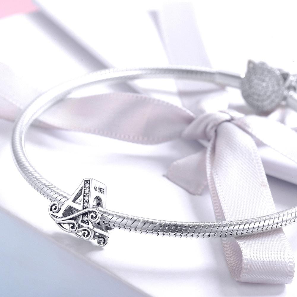 Solid 925 Sterling Silver Vintage Inspired Antique Alphabet Charm - 4