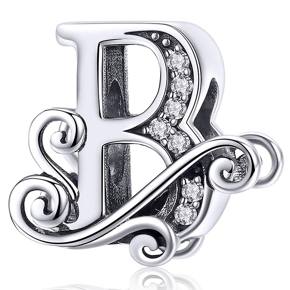 Solid 925 Sterling Silver Vintage Inspired Antique Alphabet Charm - 5