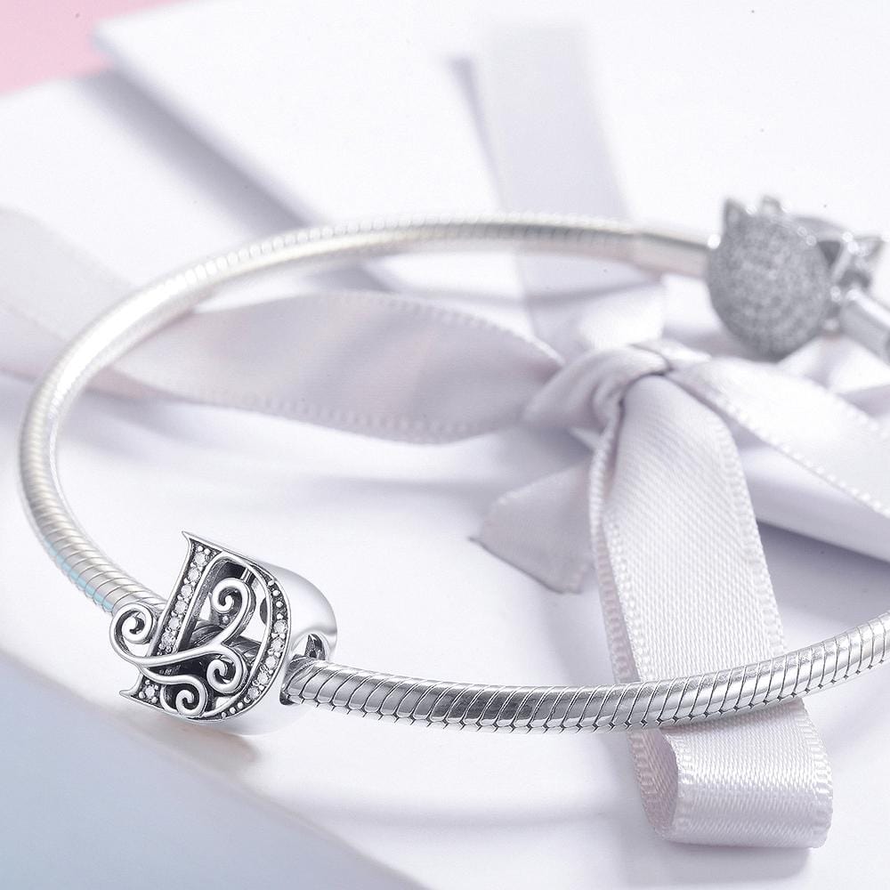 Solid 925 Sterling Silver Vintage Inspired Antique Alphabet Charm - 13