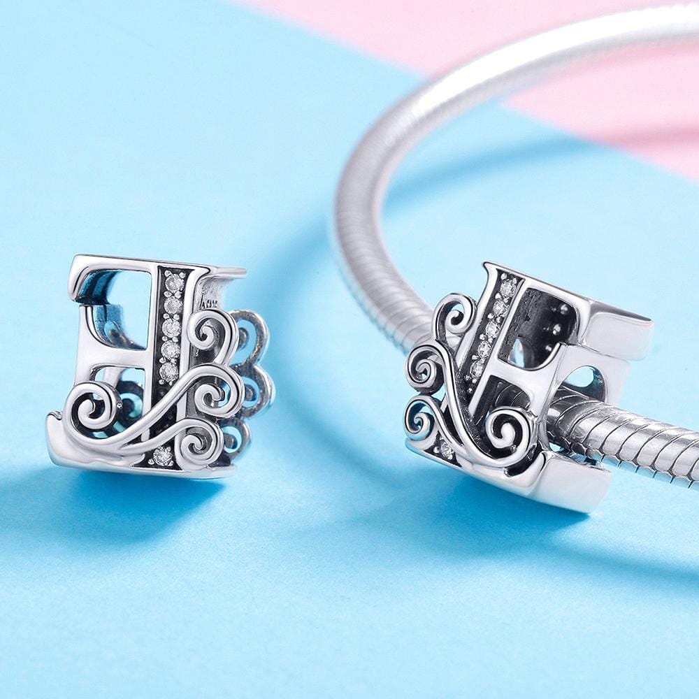 Solid 925 Sterling Silver Vintage Inspired Antique Alphabet Charm - 15