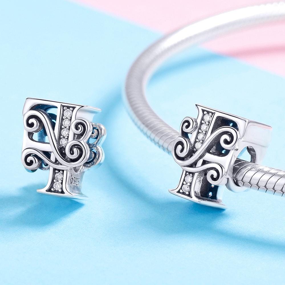 Solid 925 Sterling Silver Vintage Inspired Antique Alphabet Charm - 18