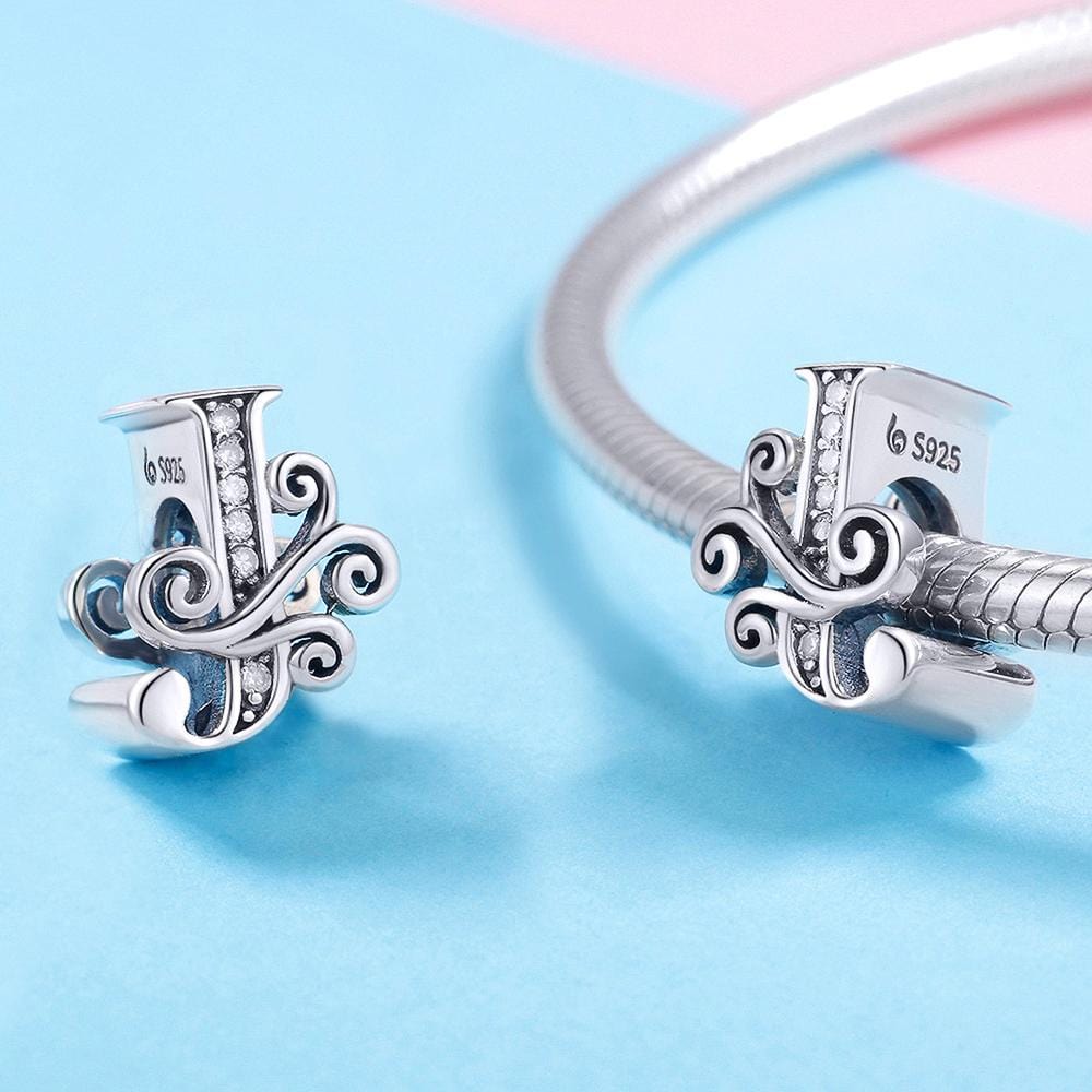 Solid 925 Sterling Silver Vintage Inspired Antique Alphabet Charm - 30