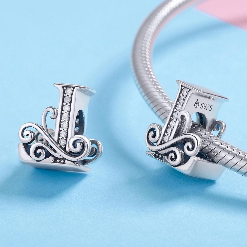Solid 925 Sterling Silver Vintage Inspired Antique Alphabet Charm - 36