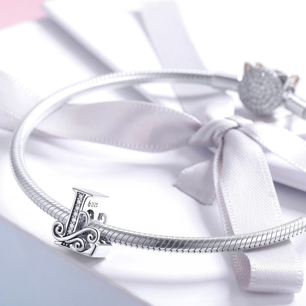 Solid 925 Sterling Silver Vintage Inspired Antique Alphabet Charm - 37