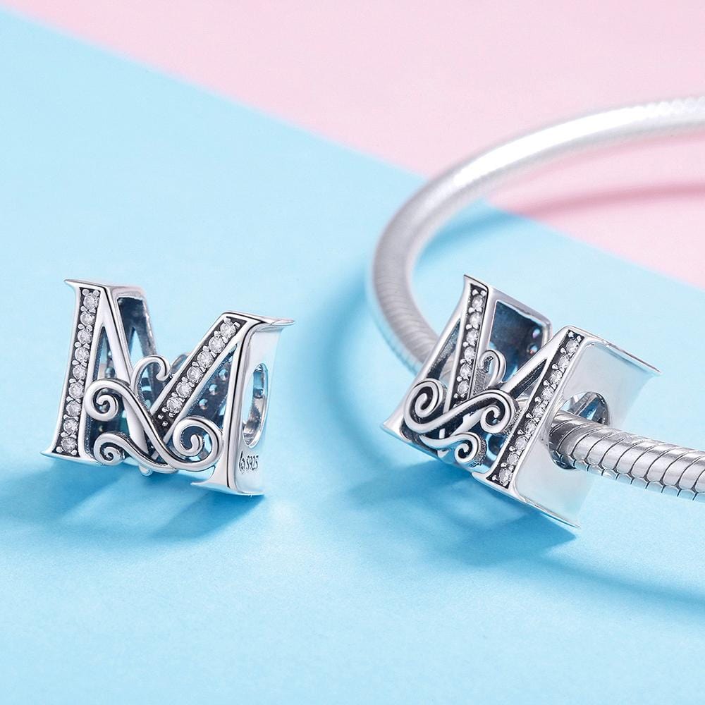 Solid 925 Sterling Silver Vintage Inspired Antique Alphabet Charm - 39