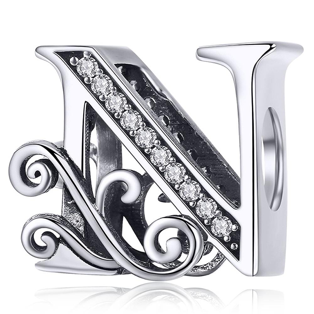 Solid 925 Sterling Silver Vintage Inspired Antique Alphabet Charm - 41