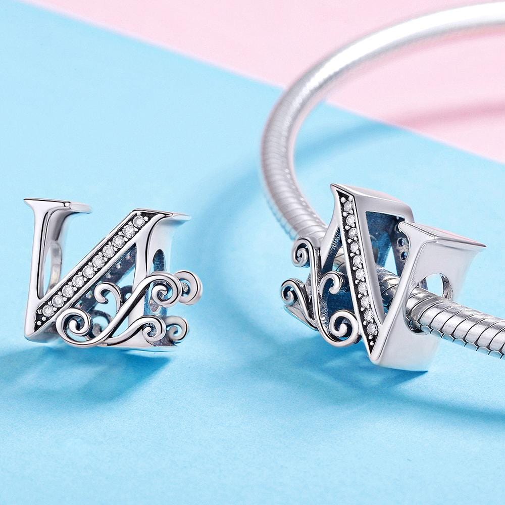 Solid 925 Sterling Silver Vintage Inspired Antique Alphabet Charm - 42
