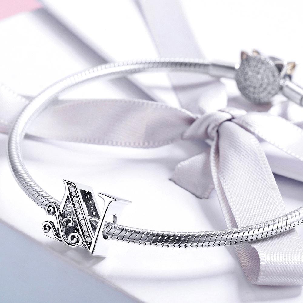 Solid 925 Sterling Silver Vintage Inspired Antique Alphabet Charm - 43
