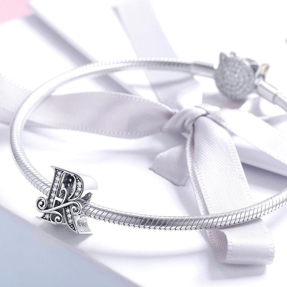Solid 925 Sterling Silver Vintage Inspired Antique Alphabet Charm - 55