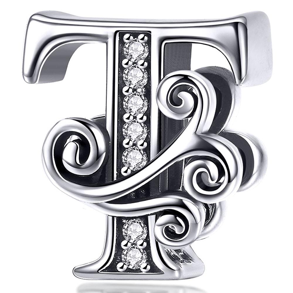 Solid 925 Sterling Silver Vintage Inspired Antique Alphabet Charm - 59