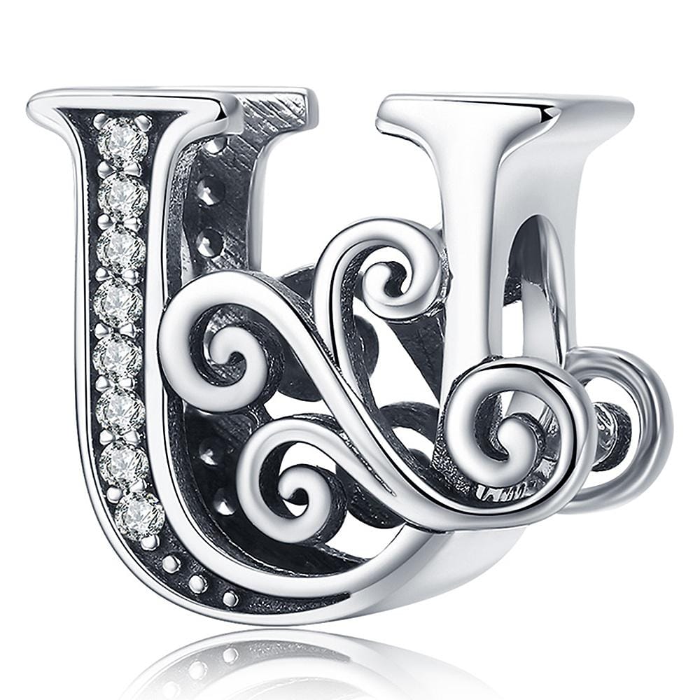 Solid 925 Sterling Silver Vintage Inspired Antique Alphabet Charm - 62