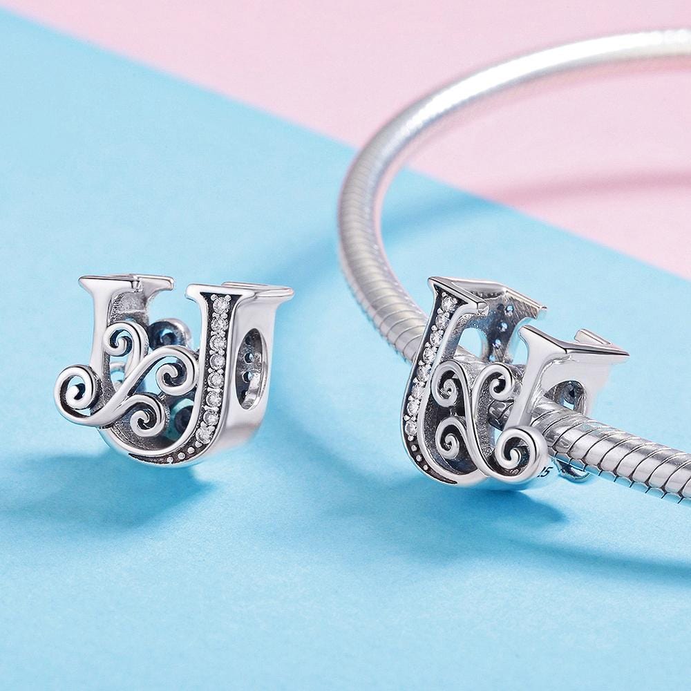 Solid 925 Sterling Silver Vintage Inspired Antique Alphabet Charm - 63