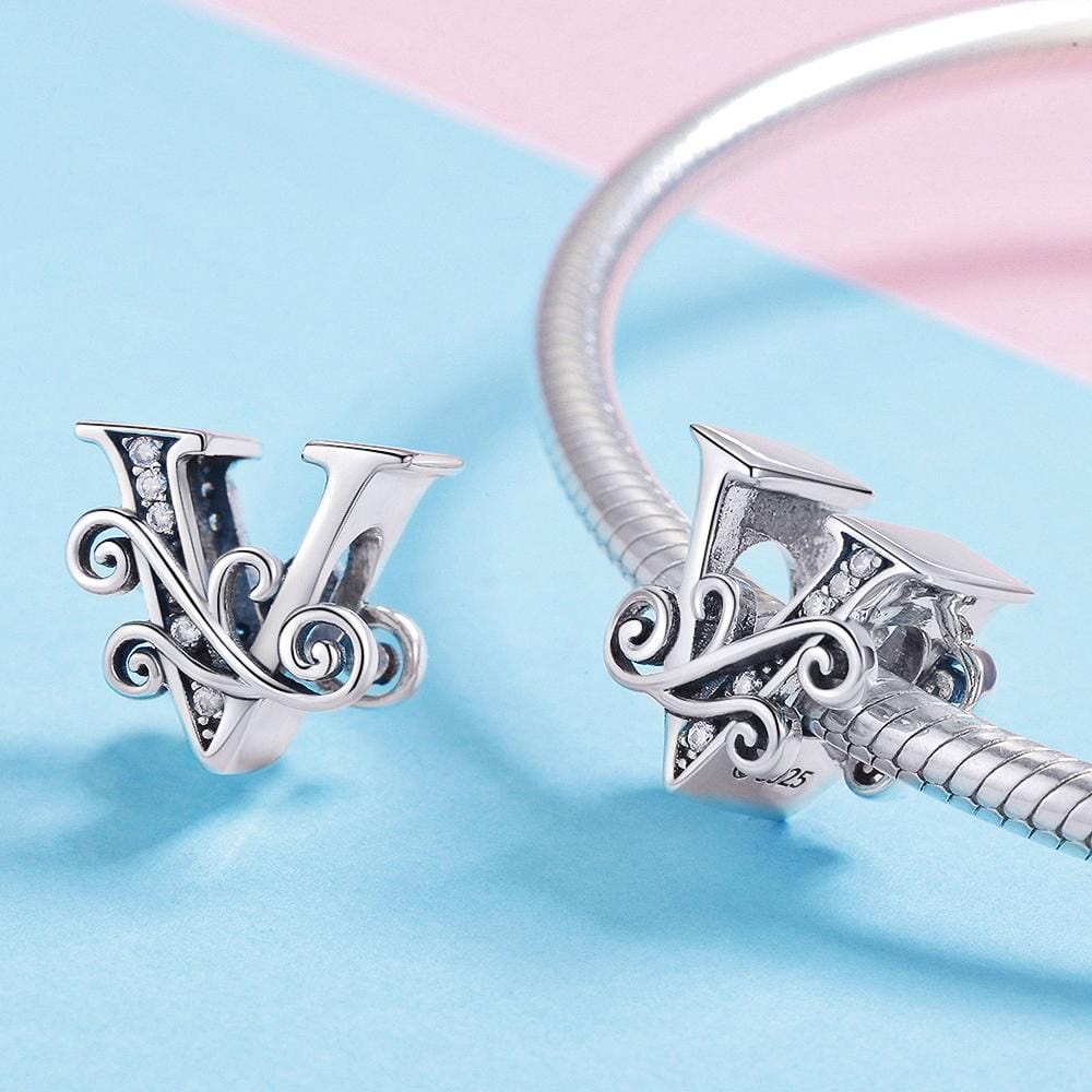Solid 925 Sterling Silver Vintage Inspired Antique Alphabet Charm - 66